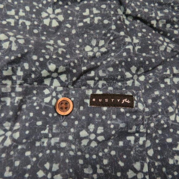 Rusty Mens Button Front Shirt Blue Hawaiian Cotton - Picture 5 of 6